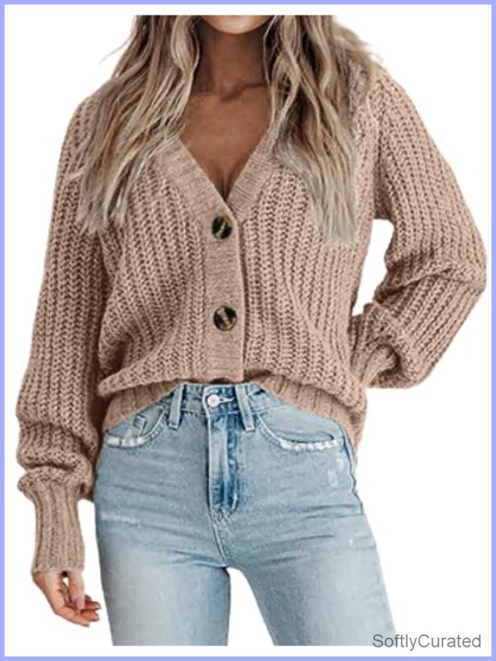 Chunky Knit Cardigan Long Sleeve V-Neck Women's Sweater